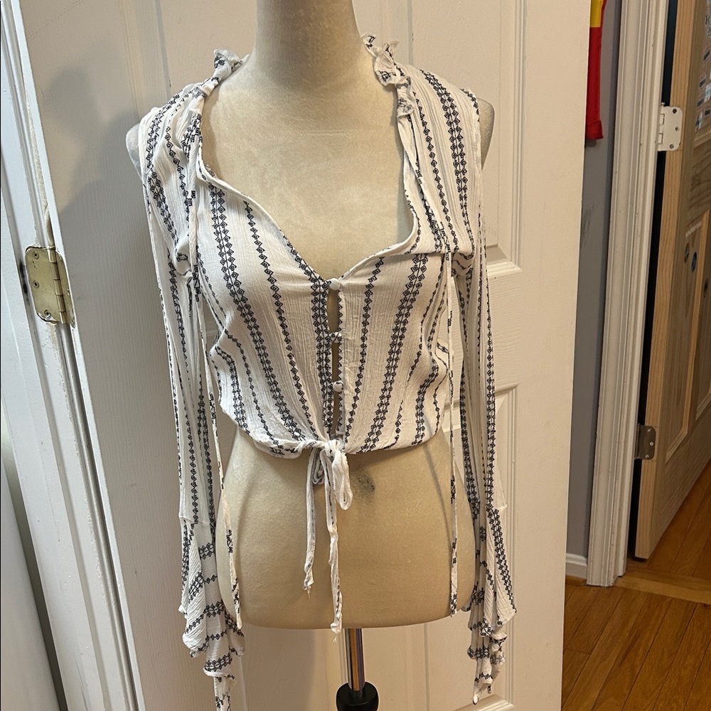 Dance & Marvel white Striped Tie-Front Women's Top